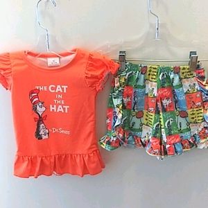 NWOT Dr. Seuss Cat In The Hat Shorts Set 12/18 M